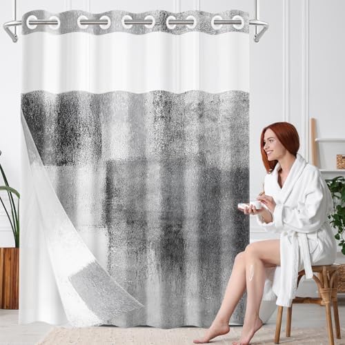 Nesphy Modern 71x74 Inch White Grey Shower Curtain Set