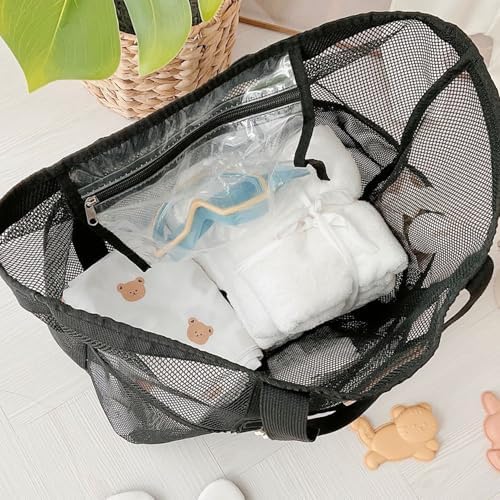 Pebipoo Mesh Shower Caddy Bag with 7 Pockets - Black