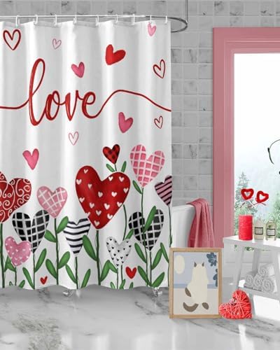 Vandarllin Pink Red Heart Shower Curtain Set 72x72