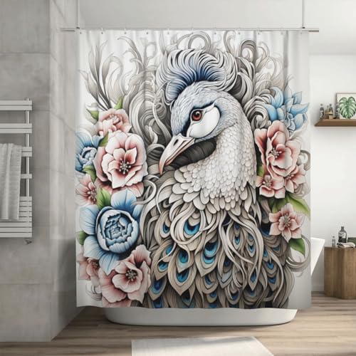 DAOWANGZUO White Peacock Shower Curtain Set