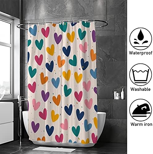 Hapuxt Heart Design Waterproof Shower Curtain with 12 Hooks
