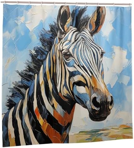 Zebra Pattern Shower Curtain Set with 12 Hooks 72x72in