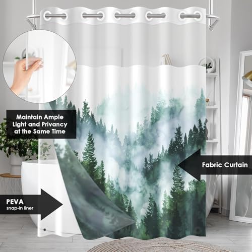 Nesphy Ombre Sage Green Shower Curtain Set with PEVA Liner and Transparent Window