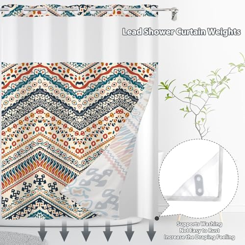 Yanutan No Hook Shower Curtain with Mesh and Liner 71x74in