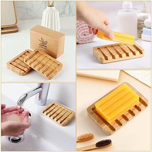 Bamboo Shampoo Bar Holder 2PCS Self Draining Soap Dish