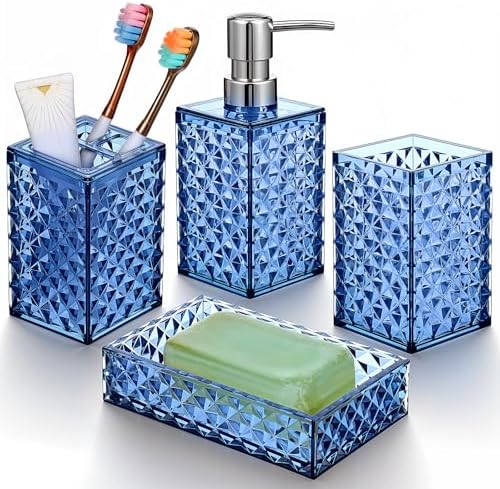 HOFURME 4PCS Blue Bathroom Accessory Set