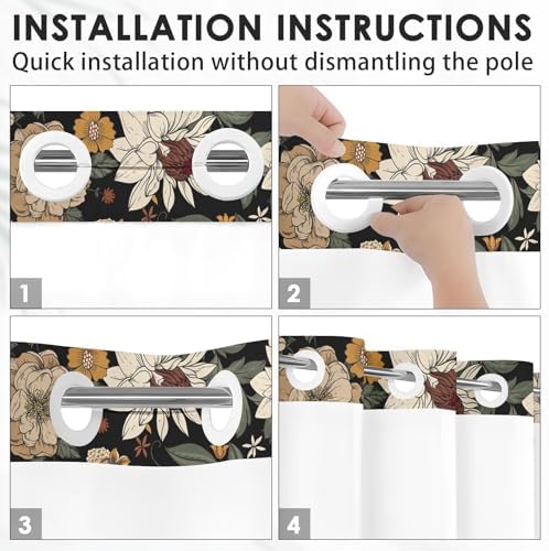 Nesphy Boho Floral Shower Curtain Set with Snap Lining 1