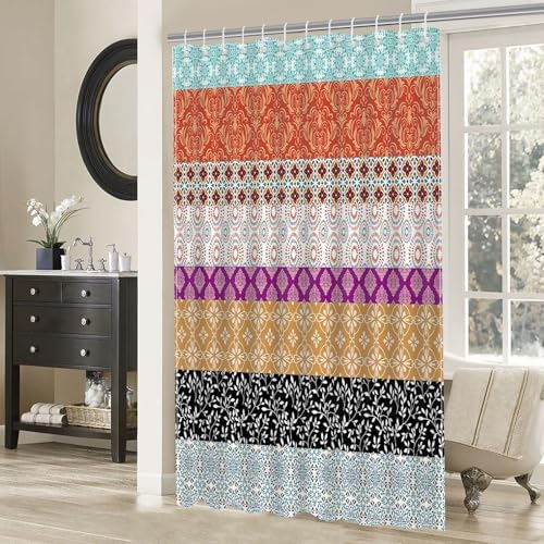 Mocsicka Boho Stripe Shower Curtain with 12 Hooks 72x72 Inch