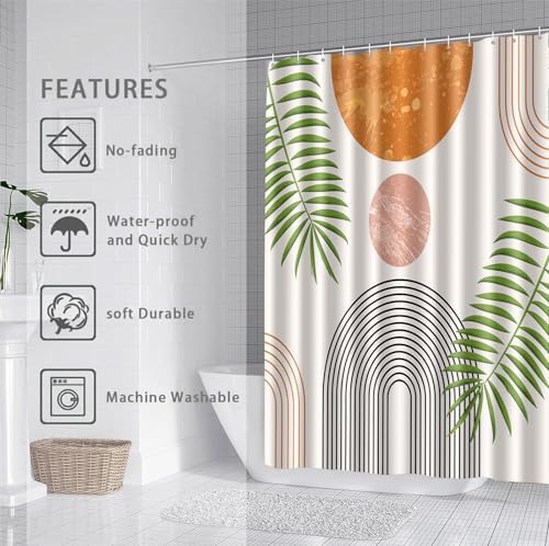 Boho Sage Green 72x72 Shower Curtain Set with 12 Hooks