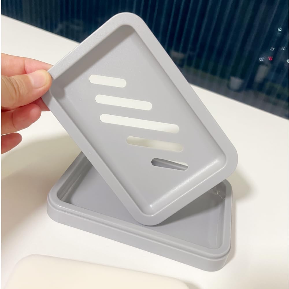Mcyye 2PCS Grey Soap Holders Self Draining Bathroom Sink and Shower Accessories