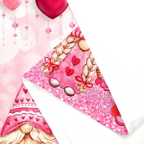 Valentines Day Gnome Shower Curtain with Glitter Love Heart Design