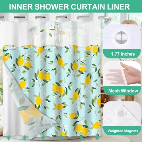 Lokigo Teal Blue Hookless Shower Curtain Set with Liner