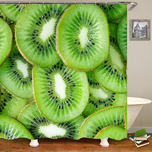 Mesnt Shower Curtain Kiwi Fruit Pattern 35 x 71 in 90X180cm with Hooks