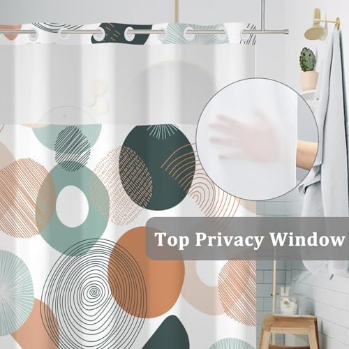 Baocicco Abstract Circle Shower Curtain Set with Built-in Liner