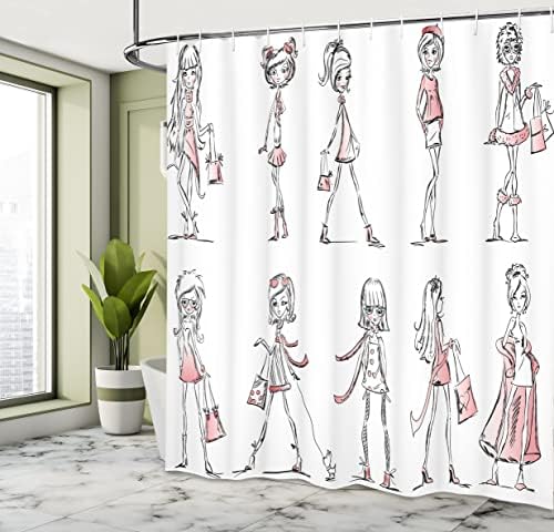 Ambesonne Fashion Shower Curtain with 12 Hooks White Pink 69x70