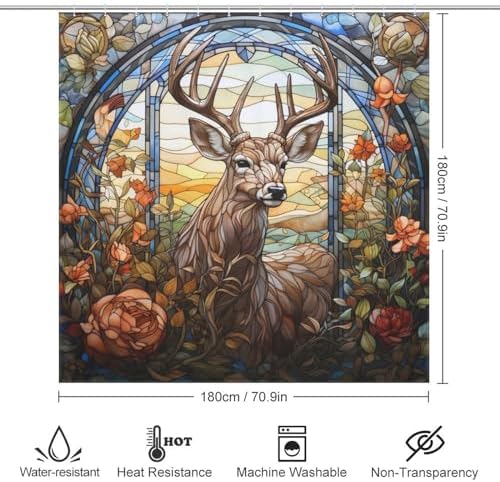 DAOWANGZUO Deer Shower Curtain Set with 12 Hooks