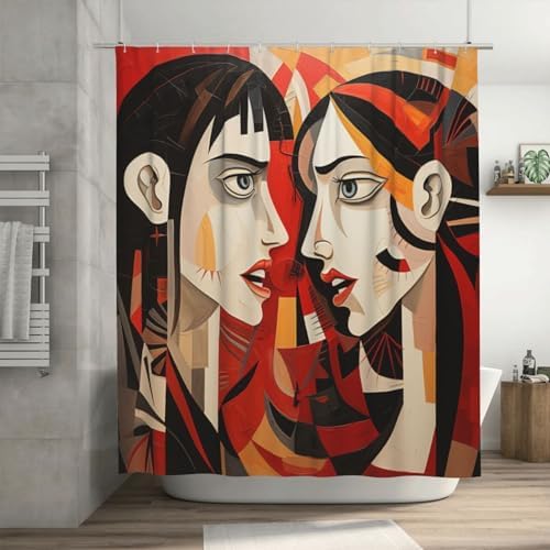 DAOWANGZUO Black Hair Girl Boho Shower Curtain Set
