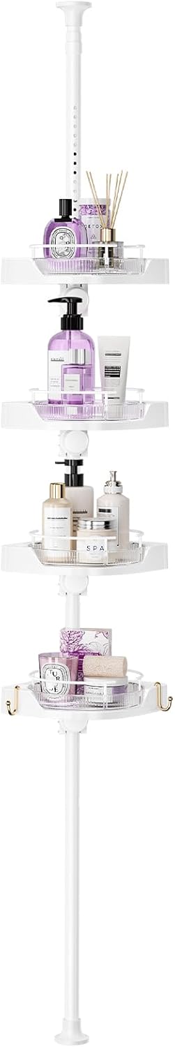 Weidace Corner Shower Caddy with 4 Tiers and Rotating Trays