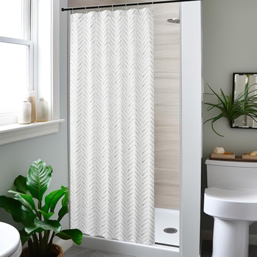 Jinchan Small Stall Black and White Shower Curtain with 7 Hooks 1