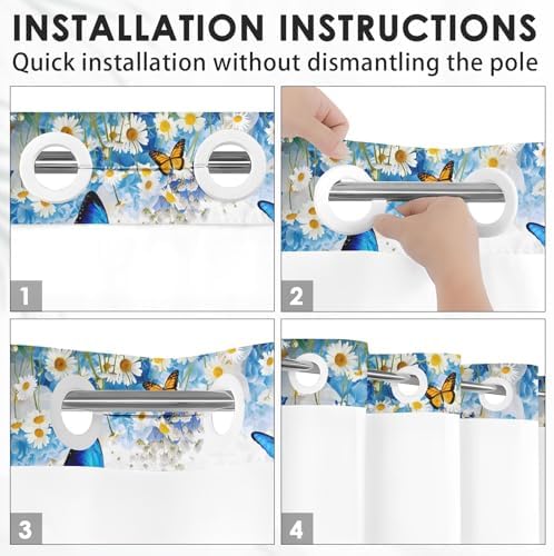Nesphy No Hook Flower Chrysanthemum Shower Curtain Set