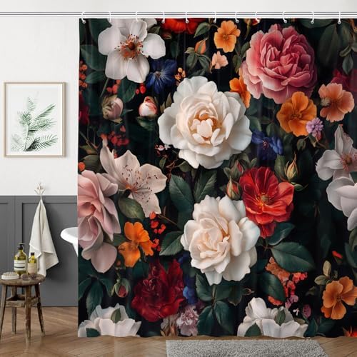 Floral Shower Curtain Set with Hooks 72x72