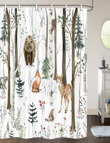 JAWO Rustic Forest Shower Curtain Set with Hooks 36X72 Inch