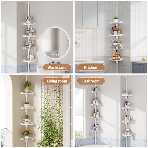 Weidace Corner Shower Caddy with 4 Tiers and Rotating Trays