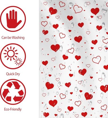 Mocsicka Red Heart Valentines Shower Curtain 72x72 Inches