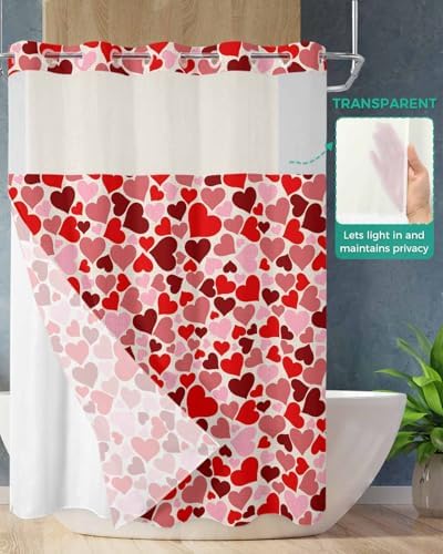 Jolunifun Valentines Day No Hook Shower Curtain Set