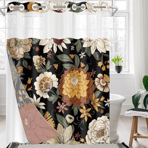 Nesphy Boho Floral Shower Curtain Set with Snap Lining 1
