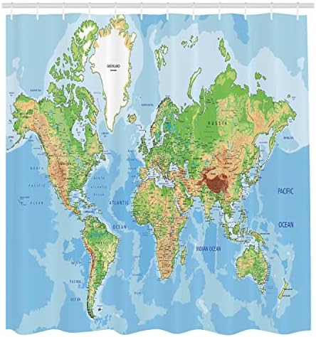 Ambesonne World Map Shower Curtain Set with 12 Hooks