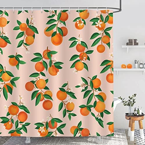 Bonhause Orange Shower Curtain with 12 Hooks