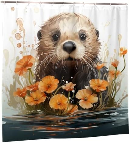 Brown Otter Shower Curtain Set with 12 Hooks 72x72in 1