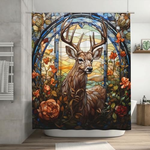 DAOWANGZUO Deer Shower Curtain Set with 12 Hooks