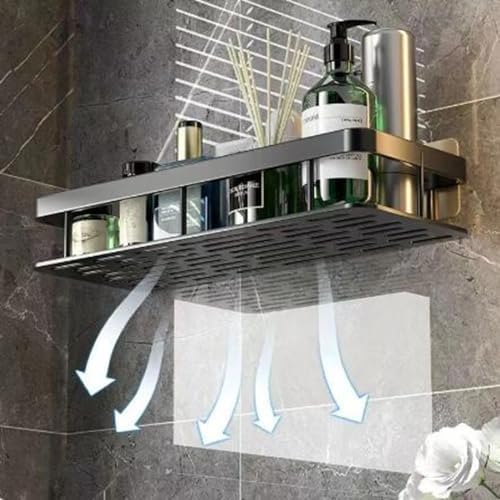 SNOBUOWIN Shower Caddy Wall Mounted Aluminum Alloy Black 1 Square