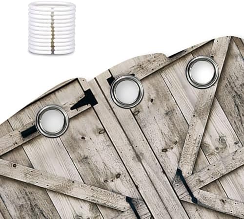 NYMB Rustic Wooden Barn Shower Curtain Set with 12 Hooks