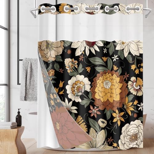 Nesphy Boho Floral Shower Curtain Set with Snap Lining 1