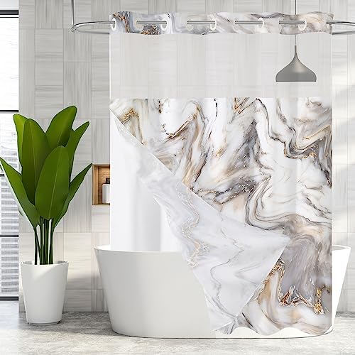 MitoVilla Marble Shower Curtain Set Grey Gold 72x74