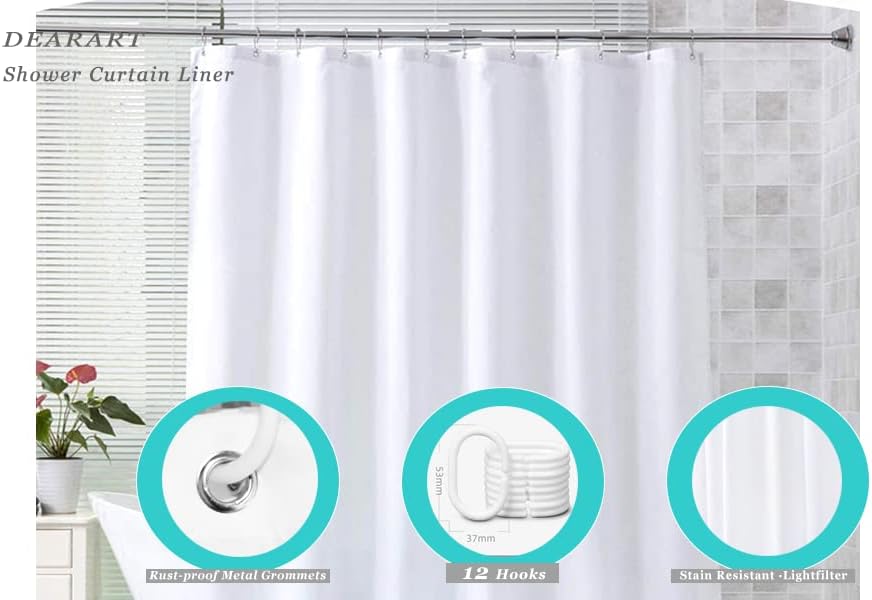 DEARART Pure White Shower Curtain Set with Grommets and C-Hooks