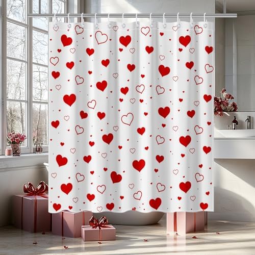 Mocsicka Red Heart Valentines Shower Curtain 72x72 Inches