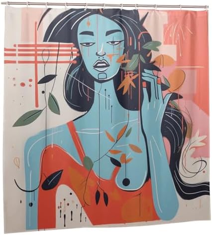 DAOWANGZUO Abstract Orange Flower Leaves Boho Shower Curtain Set 72x72in