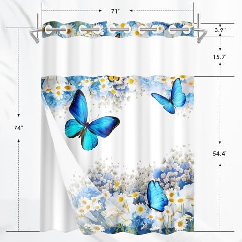 Nesphy No Hook Flower Chrysanthemum Shower Curtain Set