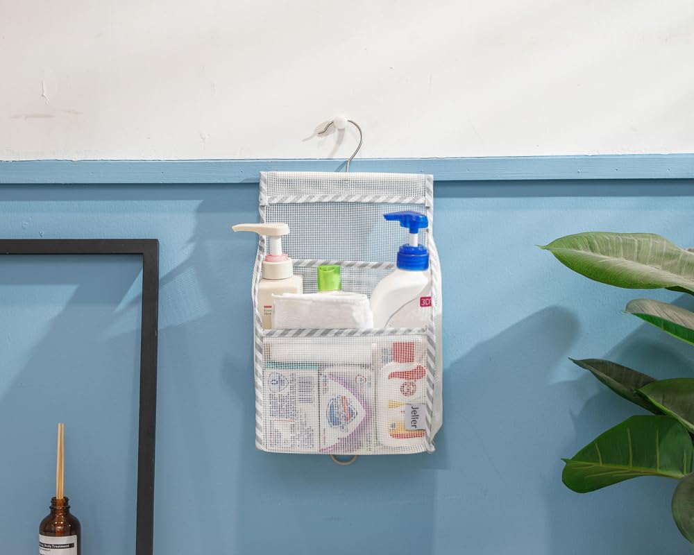 Jelier Hanging Mesh Shower Caddy with Connectable Design White
