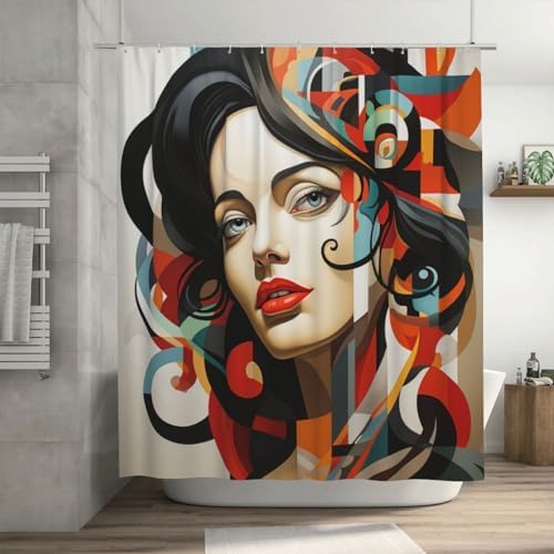 DAOWANGZUO Female Face Shower Curtain Set with 12 Hooks 72x72in