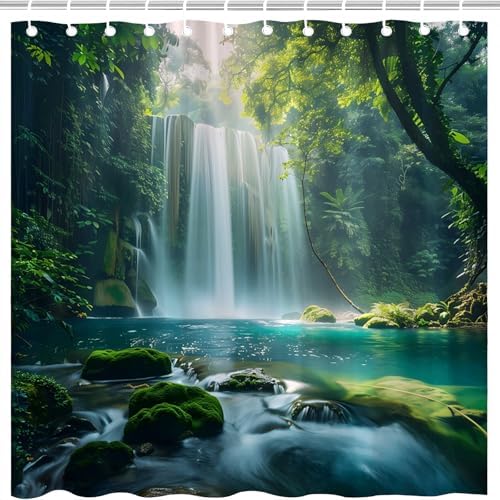 Tropical Rainforest Shower Curtain with Hooks 70x70 Inch