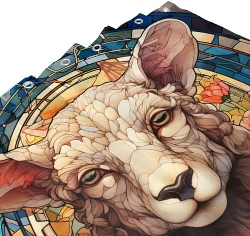 DAOWANGZUO Sheep Shower Curtain Set with 12 Hooks 72x72in
