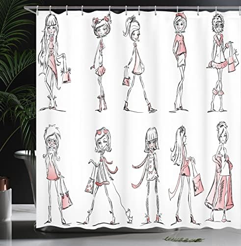 Ambesonne Fashion Shower Curtain with 12 Hooks White Pink 69x70