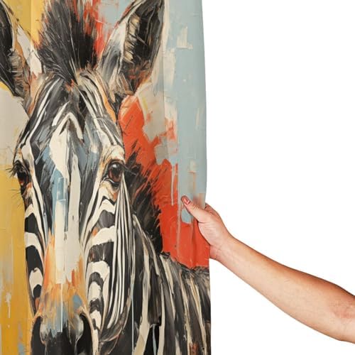 Zebra Pattern Boho Shower Curtain Set with 12 Hooks 72x72in