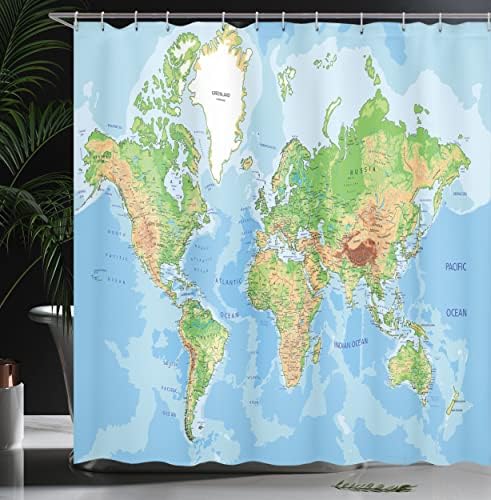 Ambesonne World Map Shower Curtain Set with 12 Hooks