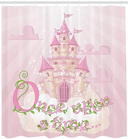 Ambesonne Cartoon Castle Shower Curtain Set 69 x 75 Rose Cream Green